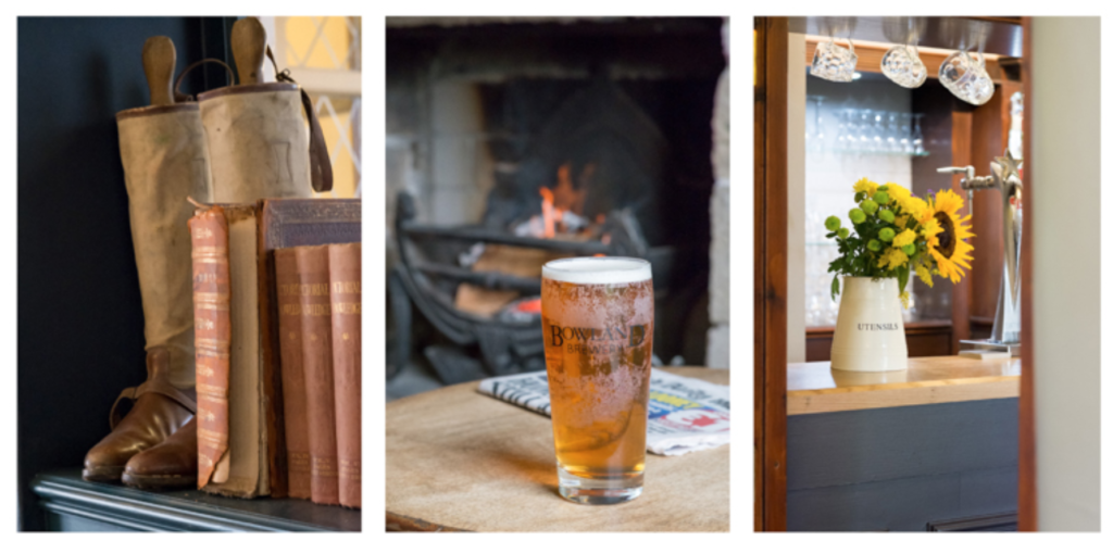 Images showing close up details of the interior of The Red Pump Inn.